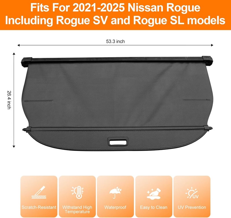 BIGACOVER Cargo Cover for Nissan Rogue 2021 2022 2023-2025 Retractable Rear Trunk Security Cover Shield Shade Accessories No Drilling Required (Not for Rogue Select & Sport) - Image 2